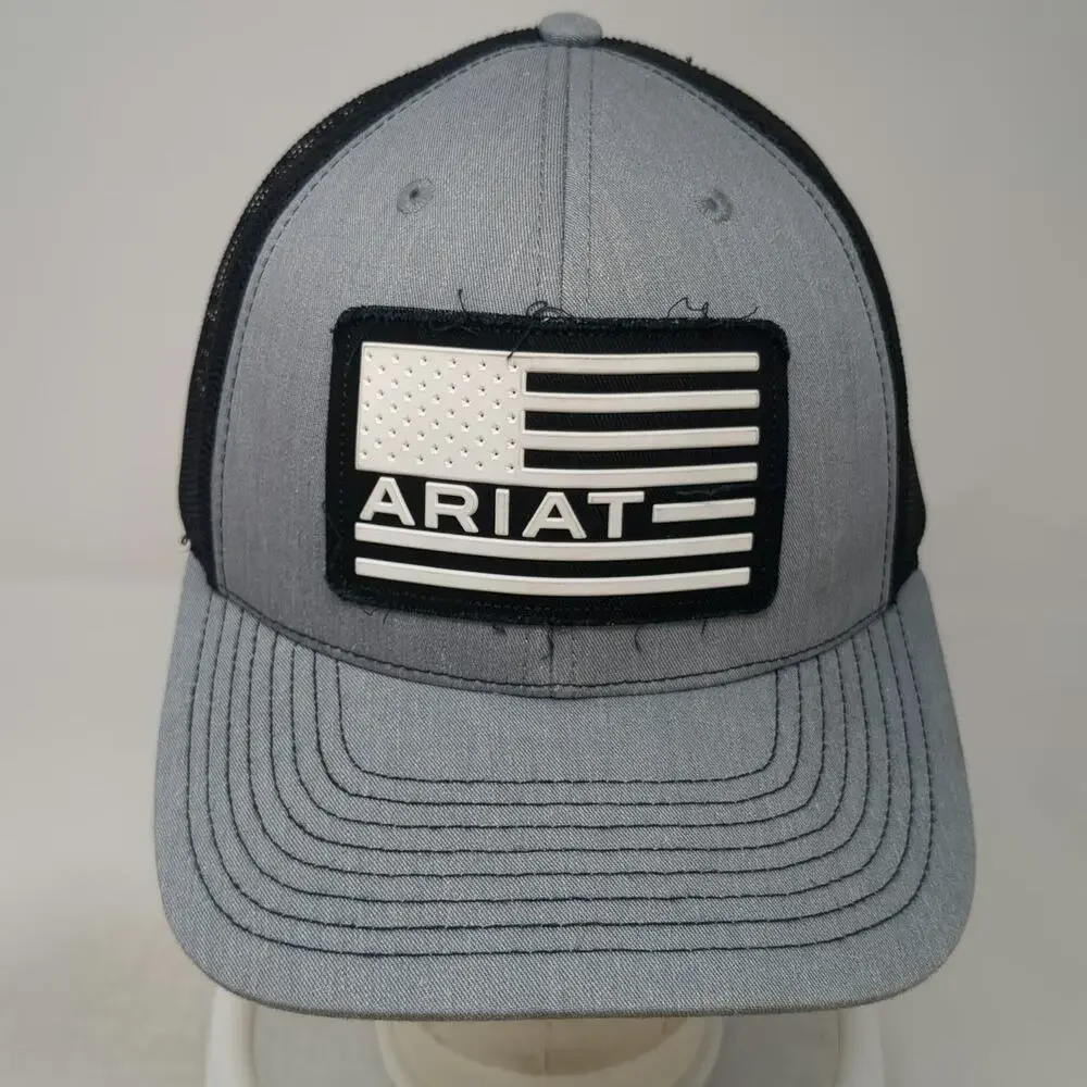 Ariat Trucker Hat Gray One Size US Flag Patch Mesh Back Snapback Richardson 112